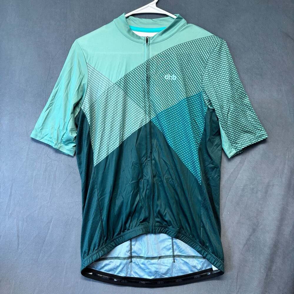 dhb Blok Cycling Jersey Size L Green Full Zip Road Bike Mens Geometric